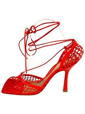 Bottega Veneta Net Lace-up Square Toe Sandals Red Spring Summer